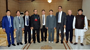 The Governor of Arunachal Pradesh Shri JP Rajkhowa and Chief Minister Shri. Kalikho Pul with the members of Deputy Chief Minister and Cabinet Minister at Raj bhavan, Itanagar on 5th March�2016.